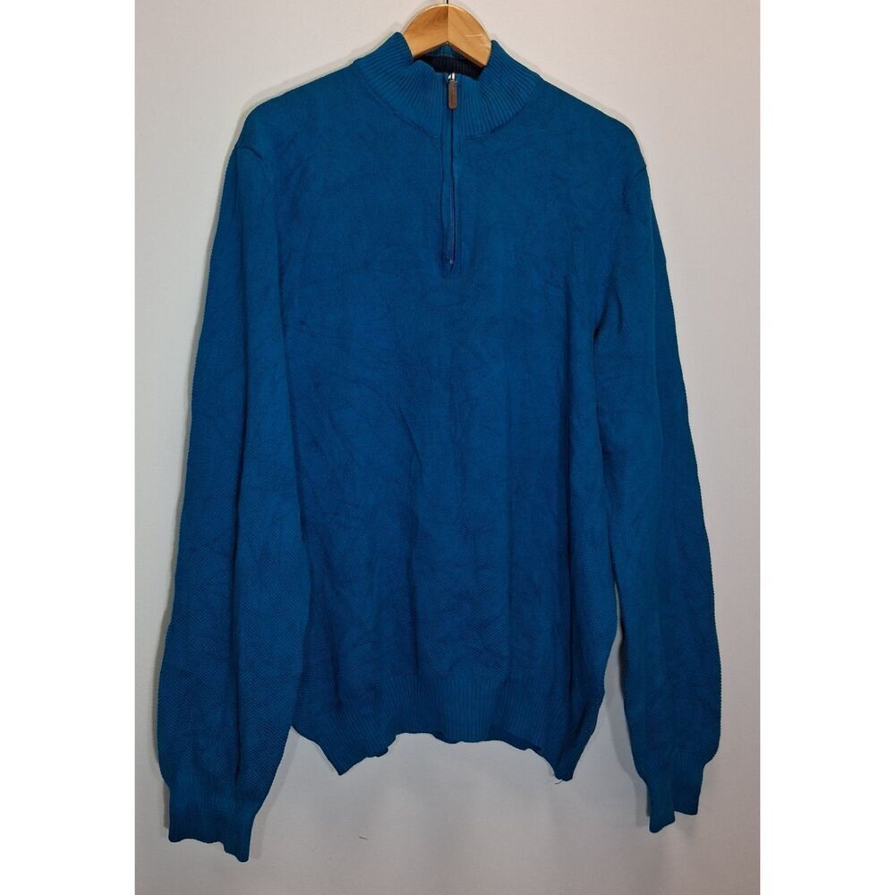 Club Room Mens Blue xlarge sweater Cotton 1/4 Zip Mock Neck longsleeve Pullover